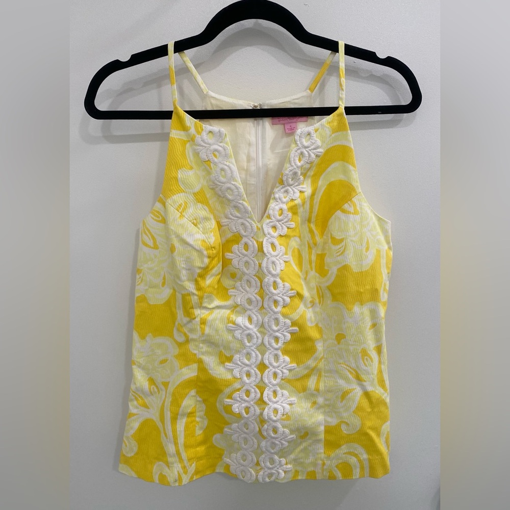 Lilly Pulitzer Magnolia Yellow White Eyelet Halter Sleeveless Blouse Top Size 6
